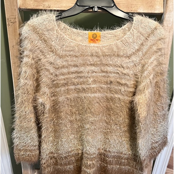 Red Ruby Fuzzy Gold Sweater - Picture 1 of 15
